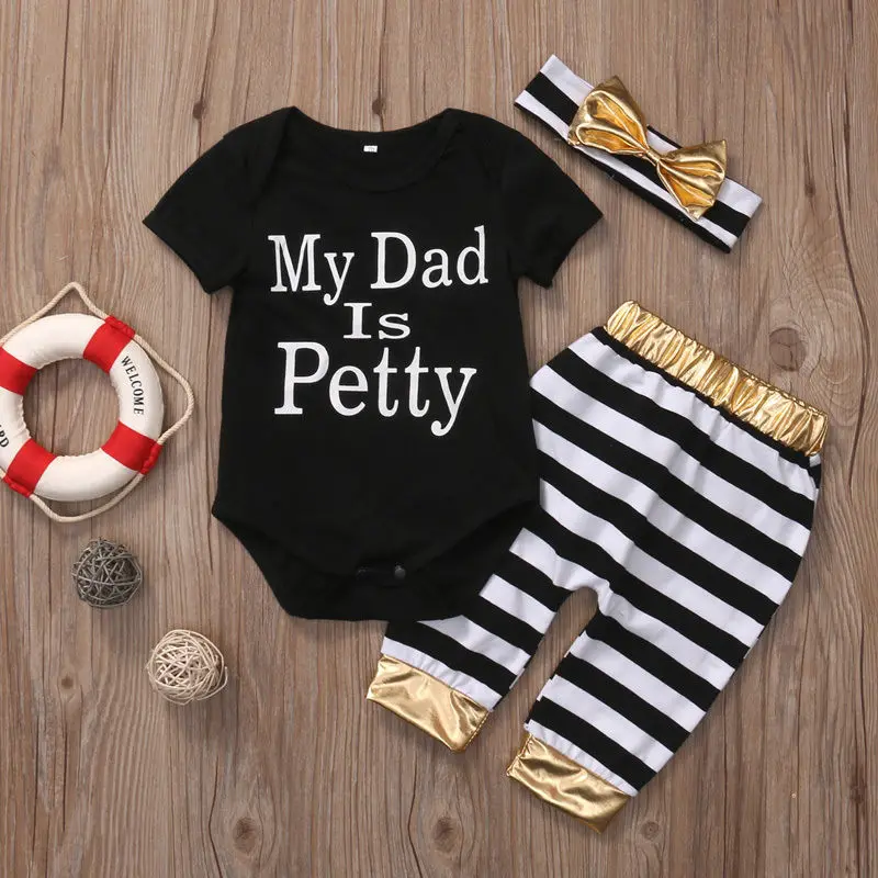 3 предмета Одежда для новорожденных девочек милые топы папы комбинезон штаны в