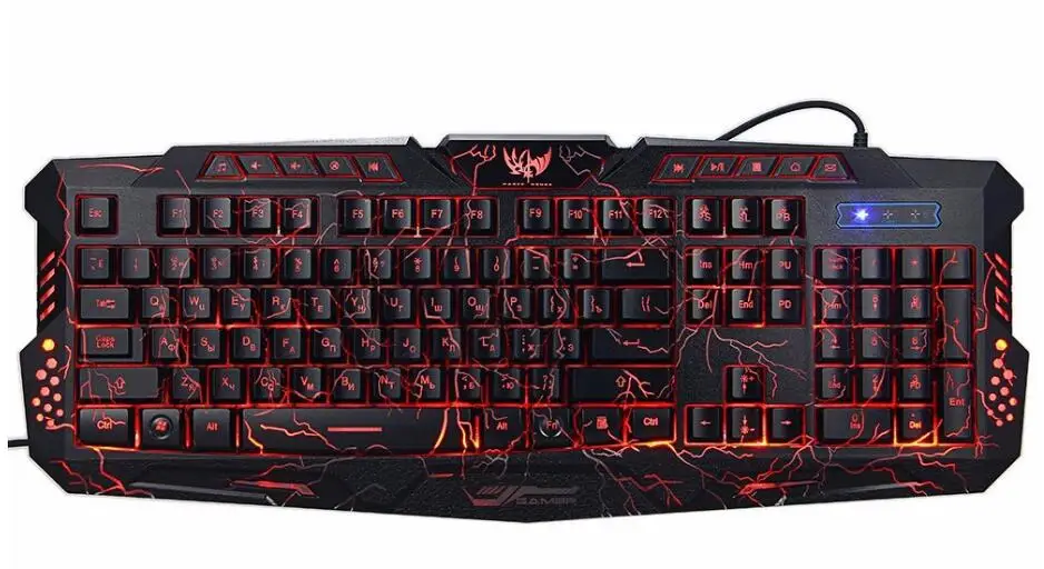 Russian Keyboard Оригинальная русская английская версия игровой клавиатуры красный/фиолетовый/синий светодиодный 3 цвета с подсветкой мультимедиа Эргономичный для масштабной игры - Цвет: Russian Keyboard