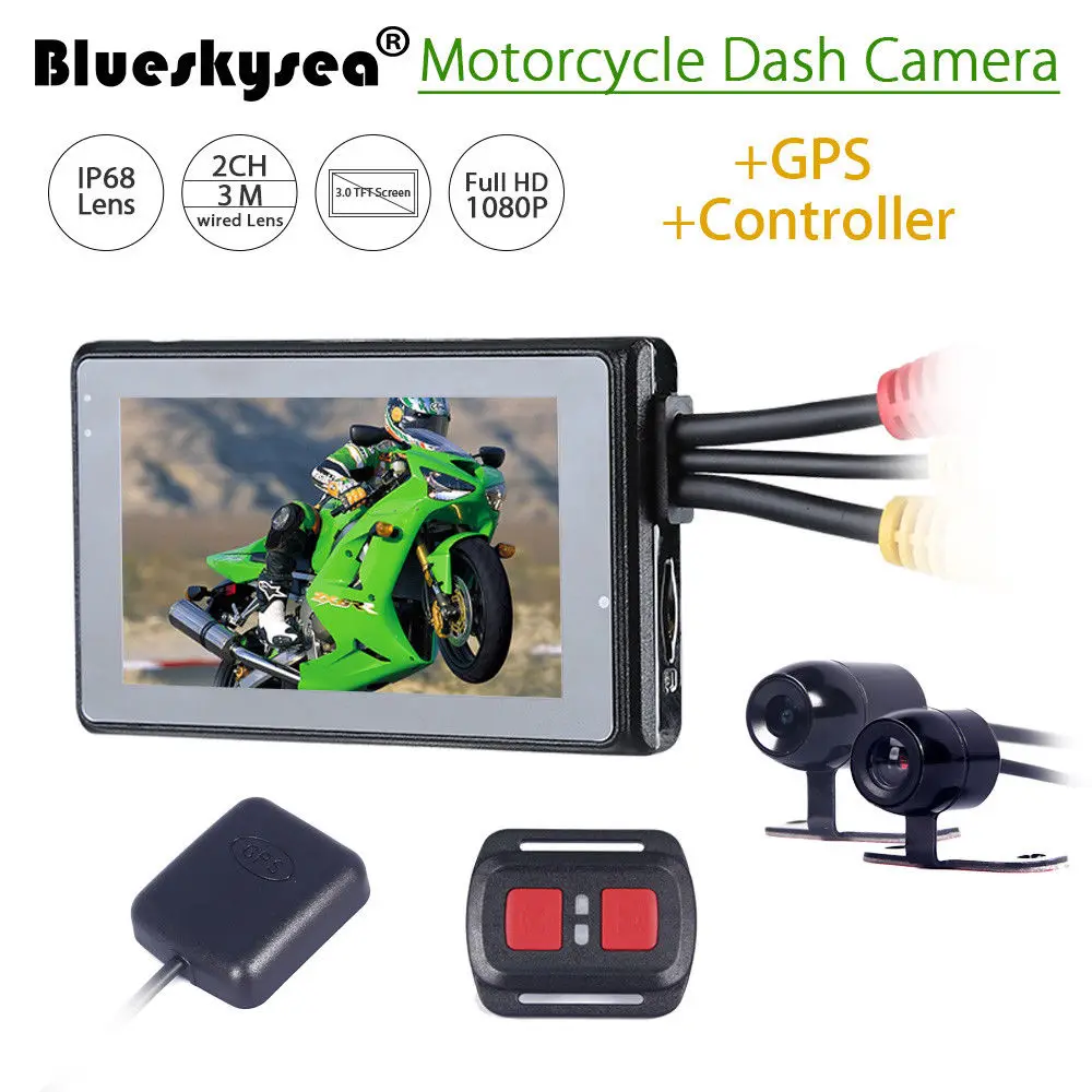 Blueskysea T2 3 &quotЖК дисплей 1080 P тире мотоцикл twin Камера двойного действия видеокамера