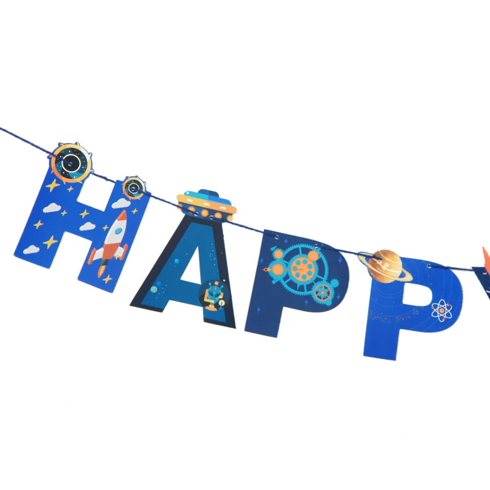 Баннер на тему дня рождения в виде НЛО галактики космоса и астронавта|banner happy|banner