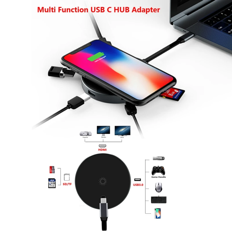 Портативный многофункциональный USB C концентратор адаптер 4K HDMI выход QI Type