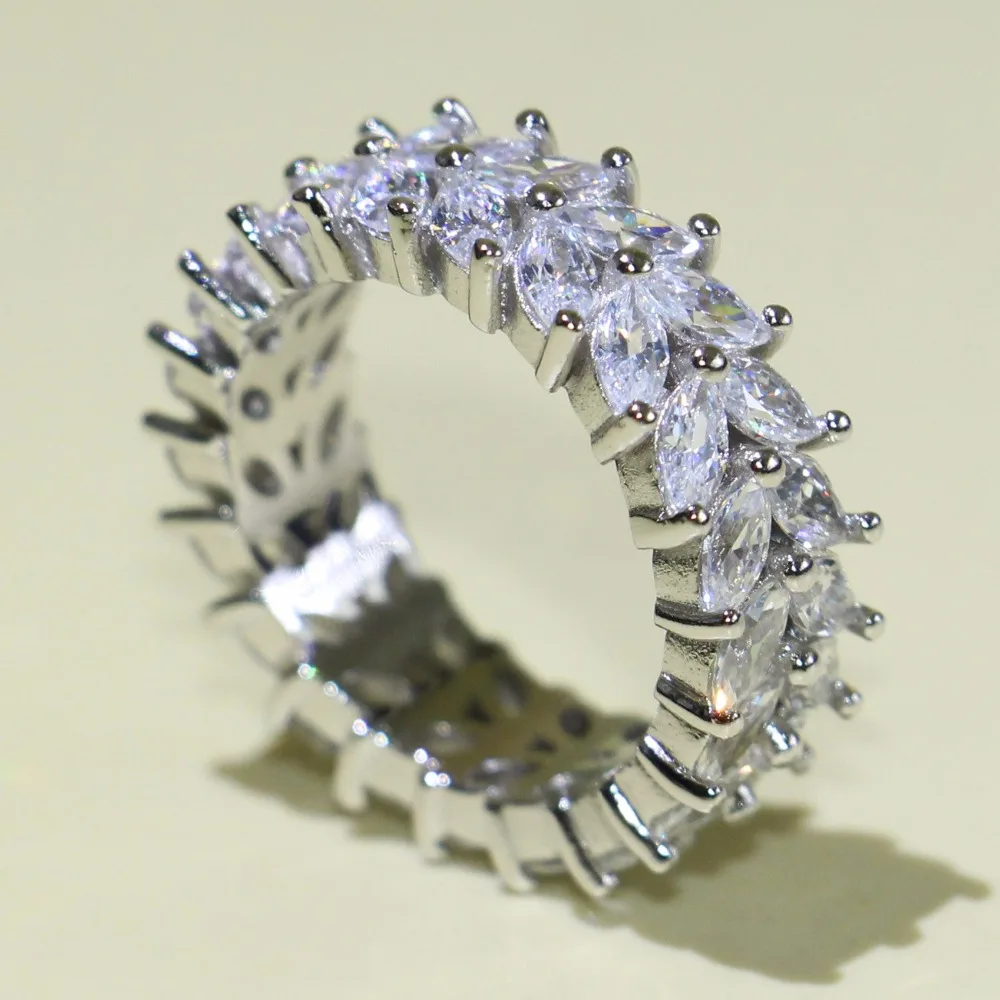 Drop Shipping Professional Luxury Jewelry Stack 925 Sterling Silver Fill Marquise Full White 5A Cubic Zirconia Wedding Band Ring | Украшения