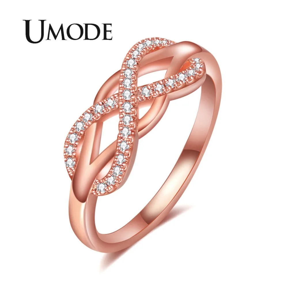 UMODE розовое золото женские кольца с волнистыми буквами модные циркониевые