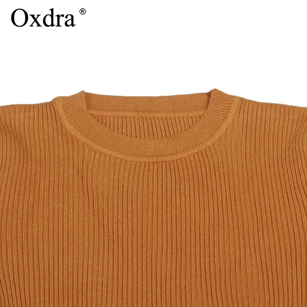 Oxdra осень зима Модные женские свитера и пуловеры базовые тонкие вязаные с круглым