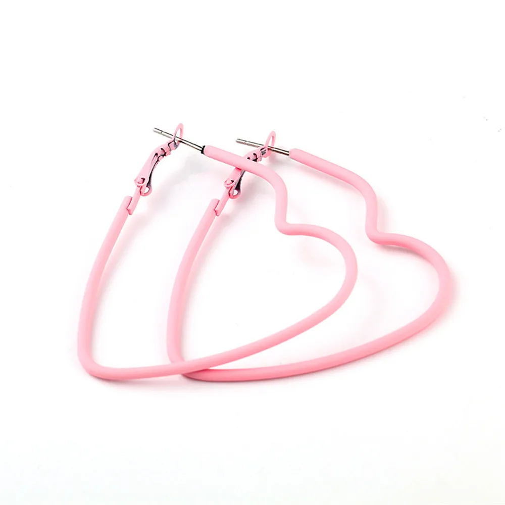 Heart pink Большие вечерние серьги-кольца в стиле панк, размер 50 мм, новинка, треугольные серьги в форме сердца, ушные петли, модные трендовые, 20 стилей, ювелирные изделия для женщин - Окраска металла: Heart pink