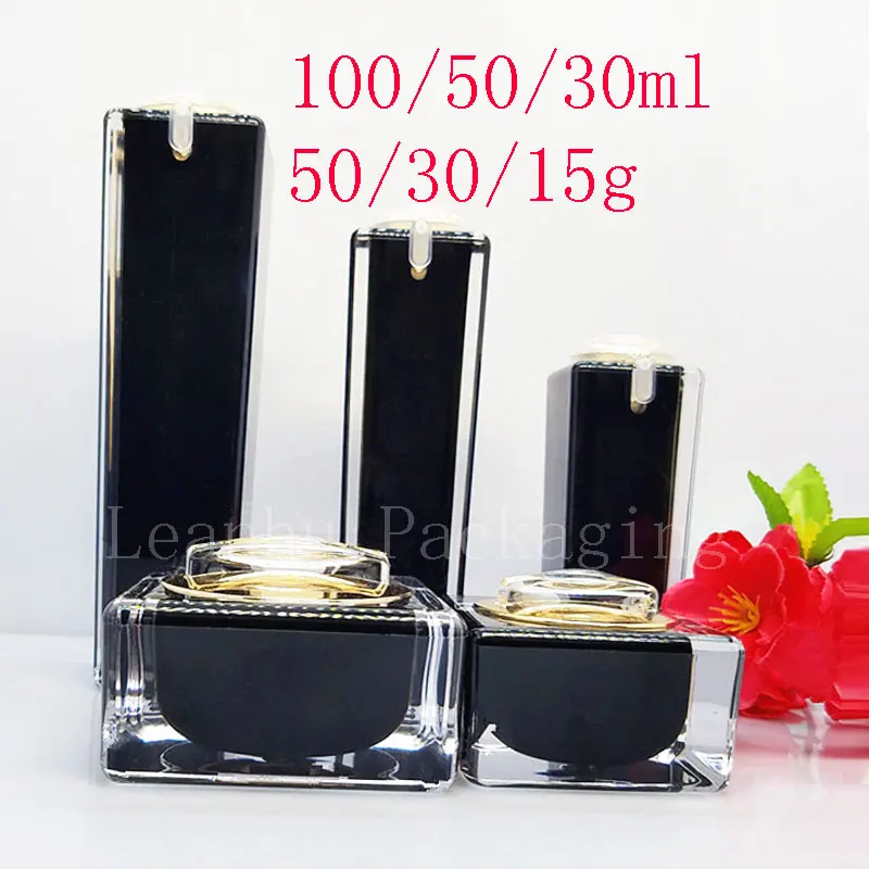 Квадратные черные акриловые косметические Бутылочки для лосьона и крема