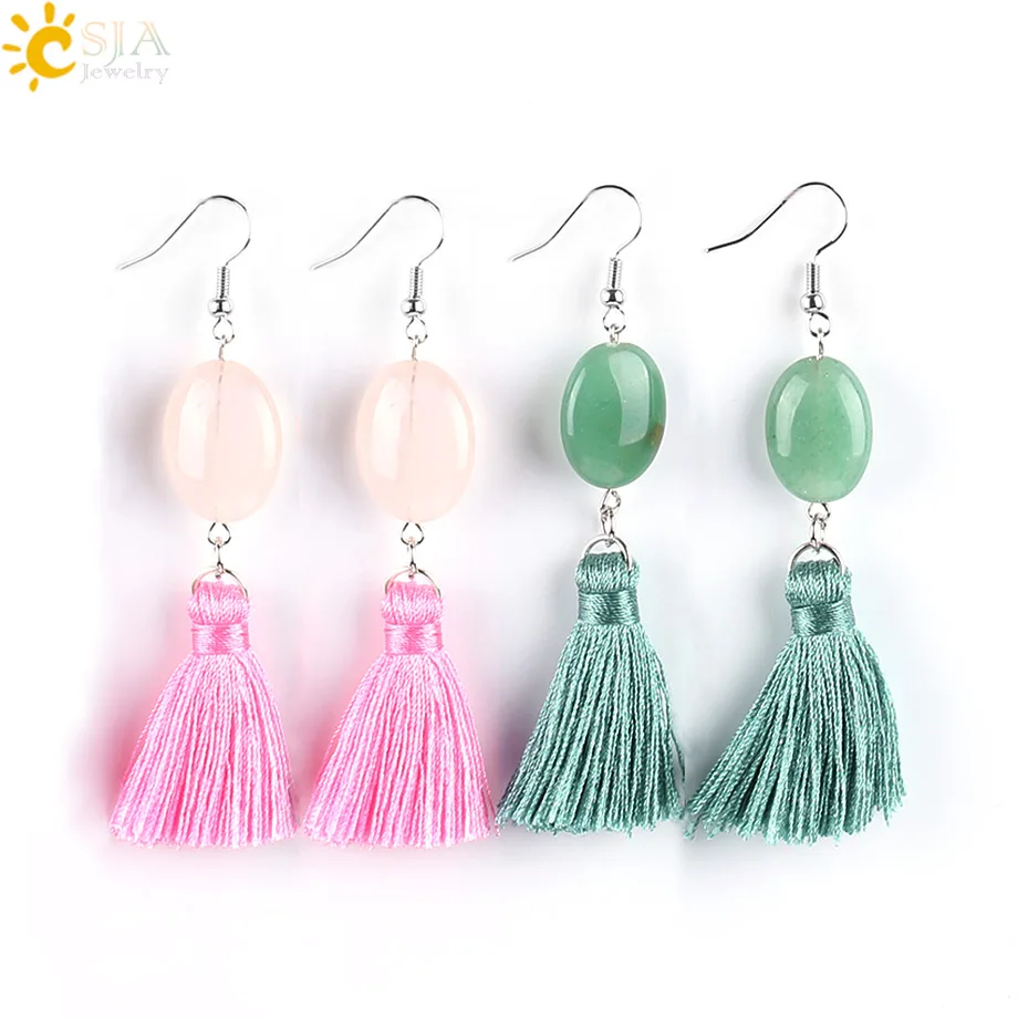 CSJA новые зеленые бахромы кисточки Китайские ветер этнические длинные серьги для