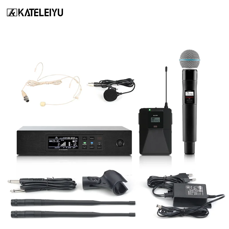 

Professional stage performance QLXD4 microphone handheld+ lavalier bodypack + headset microphone bodypack UHF Karaoke microphone