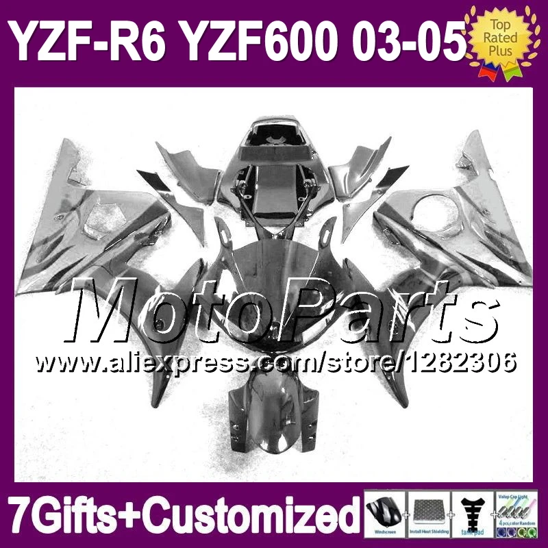 7 подарки серебро пламя черный + тела для YAMAHA YZF R6 2003 2004 2005 YZF600 * 93122 Blk YZFR6 03 04 05 зализа