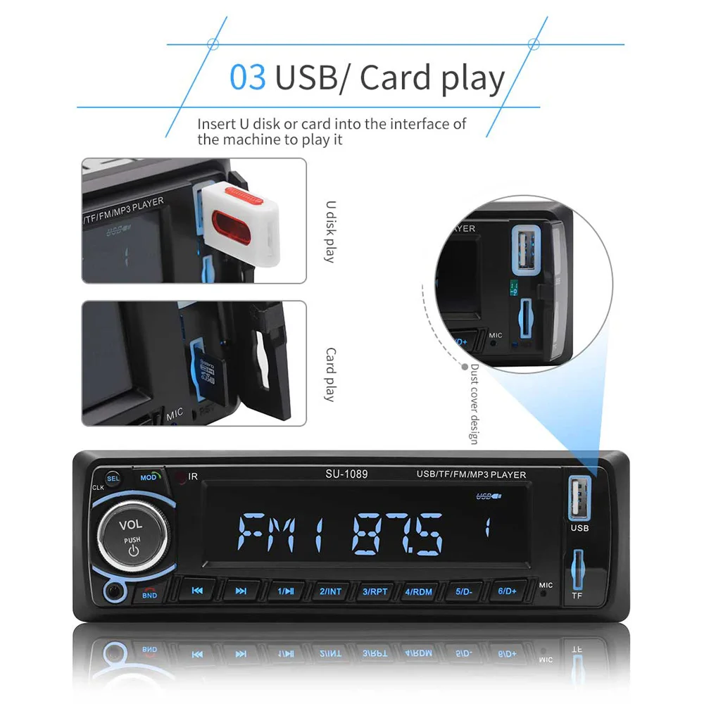 Автомагнитола 1Din MP3 мультимедийный плеер AUX USB зарядка телефона FM Bluetooth
