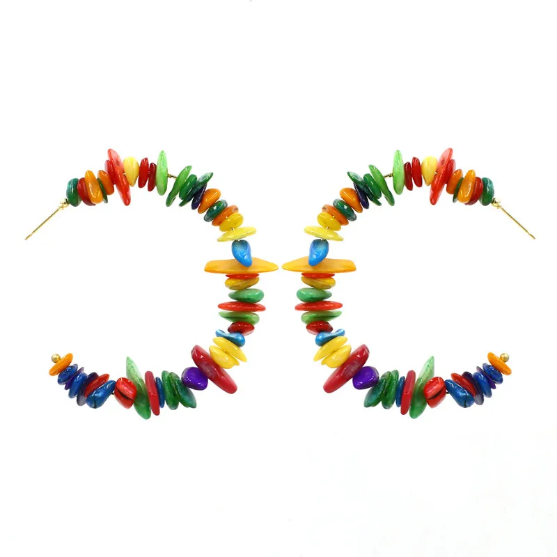 Женские серьги большой круг обруч из натурального камня круглые золотые с