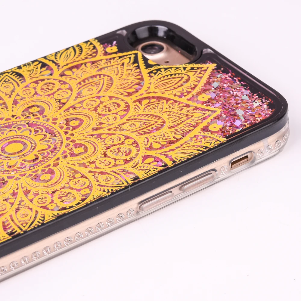 New 6 color yellow sun flower feather love Diamond transparent black tpu shell Colorful quicksand case for iPhone 6/6s/7 plus |