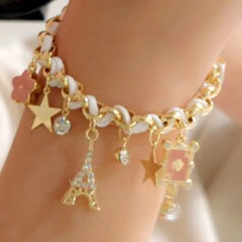 Новый модный кожаный браслет с бахромой для девочек изображением башни звезд