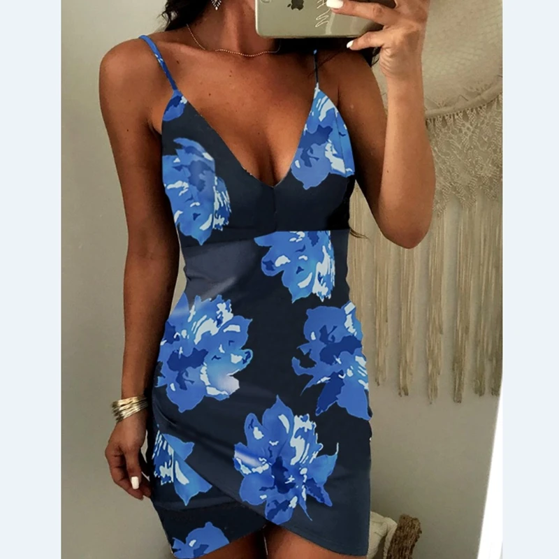 2018 Сексуальное Женское летнее платье с цветочным принтом и рюшами облегающее