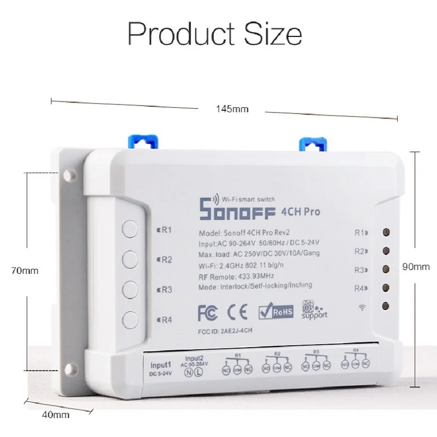 Sonoff 4CH Pro R2 10A 2200 Вт 433 мГц RF толчковой/самоконтрящаяся/блокировки умный дом WI FI