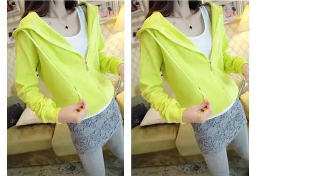 

Women Fashion Hooded Sweater Long Sleeve Thin Solid Color Zipper Pocket Sweater Casual Slim Short Cardigan Tops