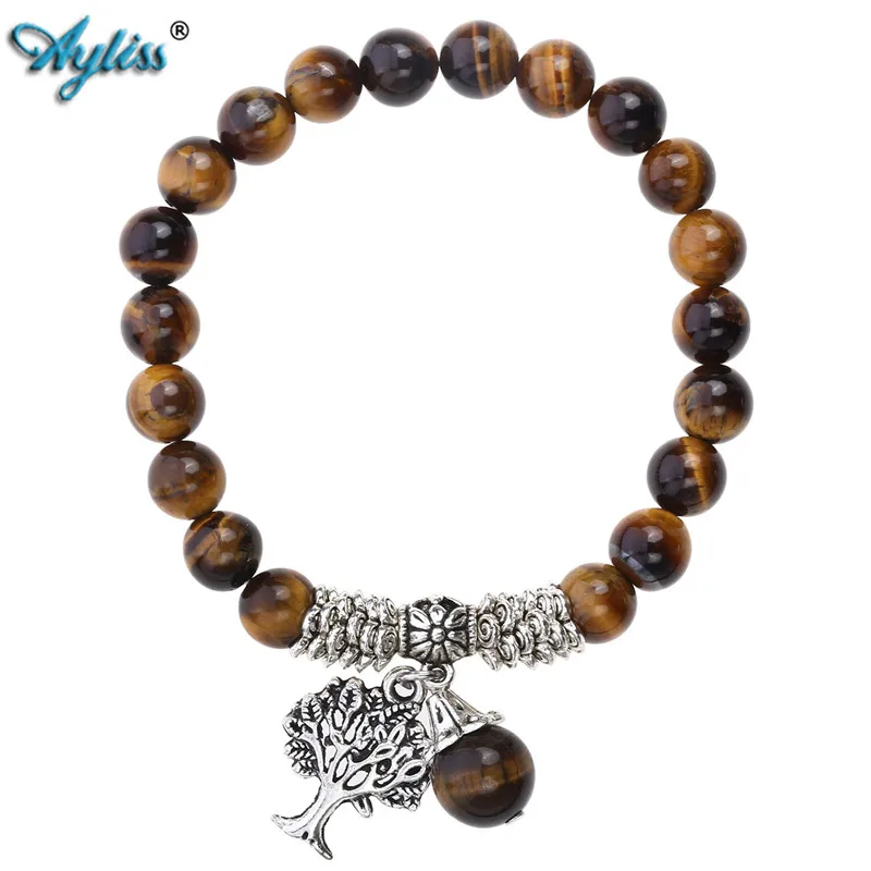 Ayliss 8MM Tiger Eye Beads Bracelets Natural Stone Tree Life Lucky Charm Stretch Reiki Healing Yoga Gem Jewelry | Украшения и