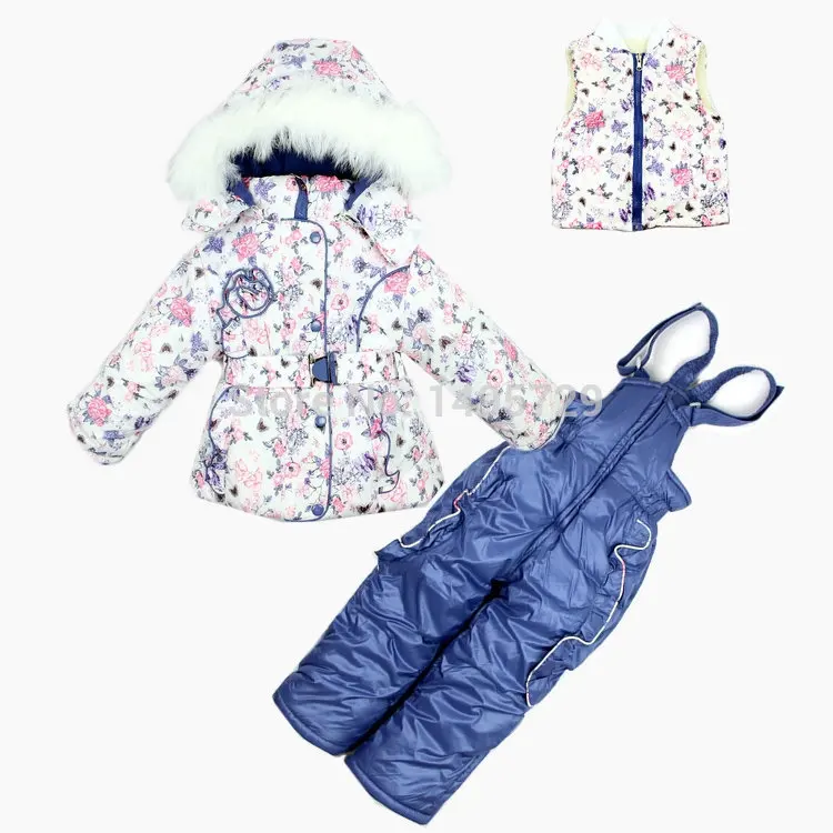 2014 casual children girl winter clothing set Baby girls sport duck down parkas windproof warm coat fur 3pc | Детская одежда и