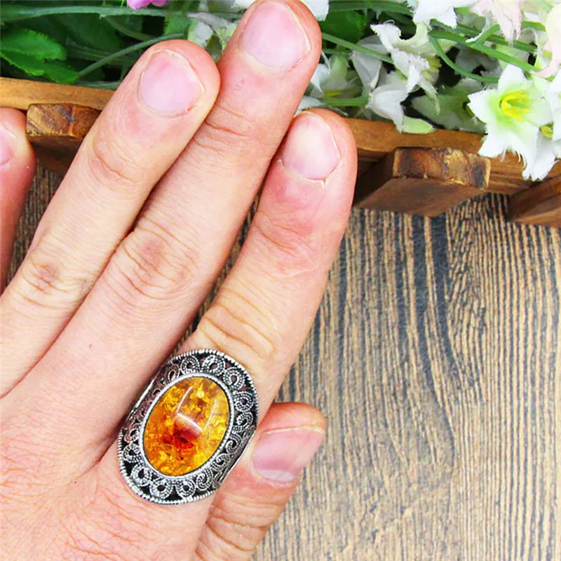 Oval Resin Flower Rings For Women Plant Antique Silver Plated Fashion Jewelry TR681 | Украшения и аксессуары