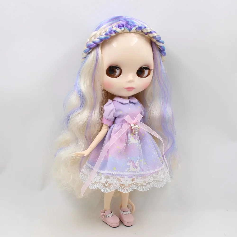Ледяная кукла DBS Blyth сустав тело белая кожа золотой микс фиолетовый синие волосы