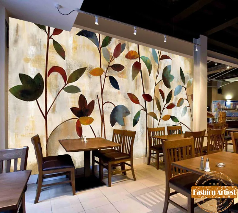 Custom wood peace autumn tree wallpaper mural color leaves oil painting tv sofa bedroom living room cafe bar restaurant | Обустройство