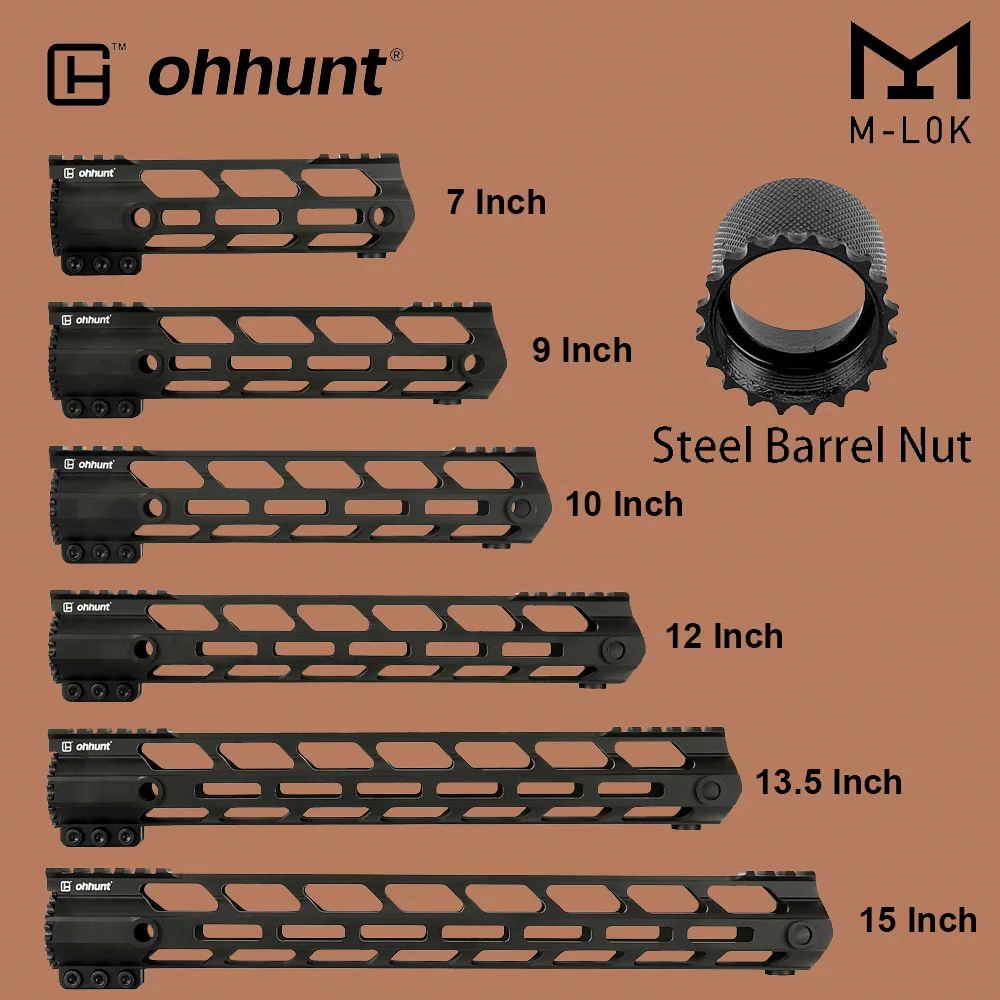 Ohhunt Тактический M-LOK поручень " 9" 1" 12" 13," 15" M LOK бесплатно поплавок ручной предохранитель Picatinny Weaver крепление стальной ствол гайка