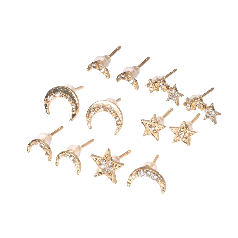 12 шт./компл. Boho Small Moon Stars полый резной Модный золотой Комплект сережек для женщин