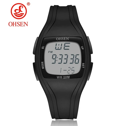 BLACK Watch OHSEN Мода прямоугольник белый Пластик цифровой Спорт Для женщин наручные часы zegarek damski сигнальный светодиод Секундомер женские часы подарок - Цвет: BLACK Watch