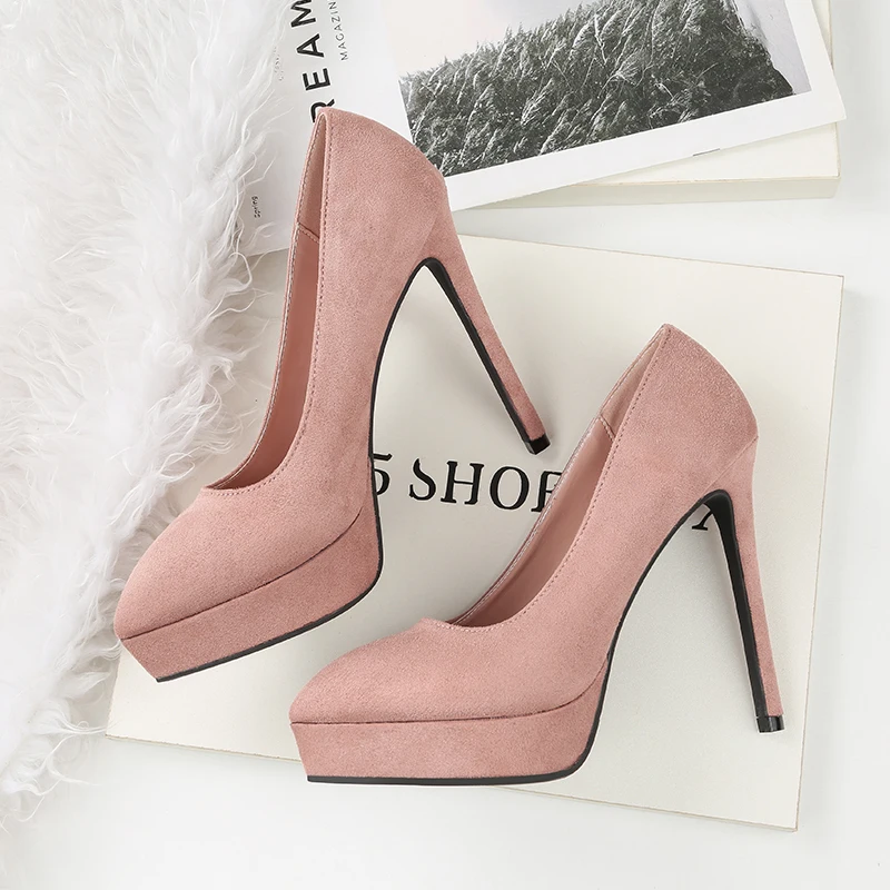 2018 Осенняя женская обувь из замши на платформе и очень высоком каблуке Высокие