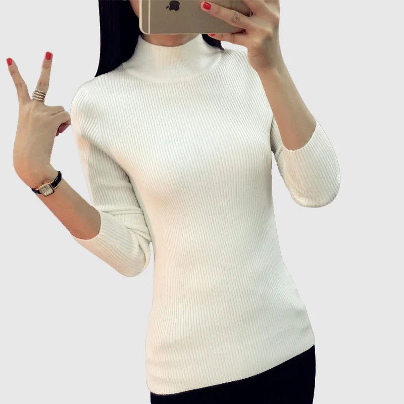 Women Sweater fashion Slim Solid Autumn and Winter Knitted Warm Turtleneck Pullover | Женская одежда
