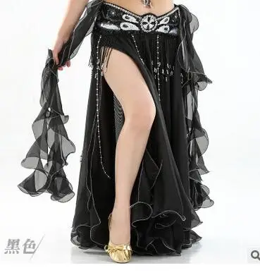 Женская шифоновая юбка для танца живота длинная с разрезом Однотонная