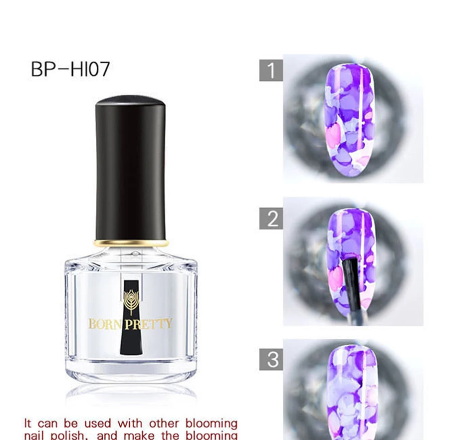 BORN PRETTY 6ml Blossom Nail Polish Magic Blooming Effect Whiter Purple Flower Nail Art Varnish Manicure DIY Design