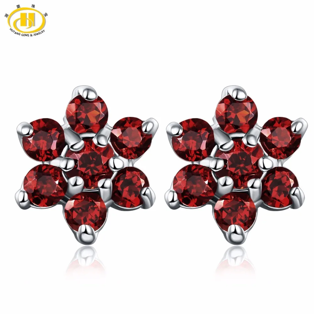 Hutang природных драгоценных камней красный гранат цветок Boucles D'oreilles Твердые