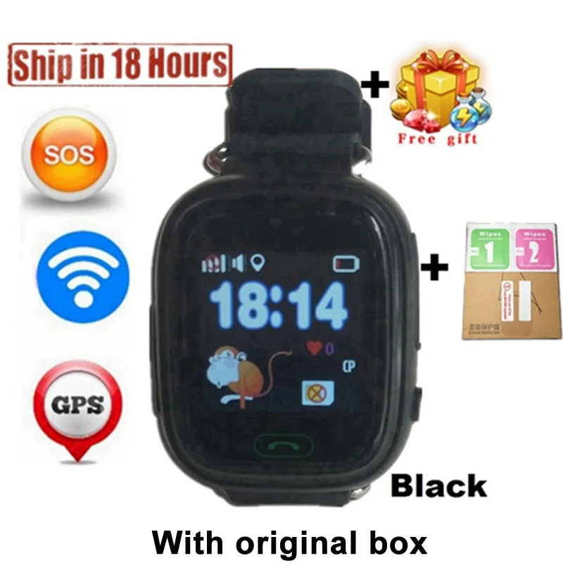 Black Новое поступление Q90 gps телефон позиционирование модные детские часы 1,22 дюймов цветной сенсорный экран Дети SOS Смарт часы PK Q80 Q50 Q12 - Цвет: Black