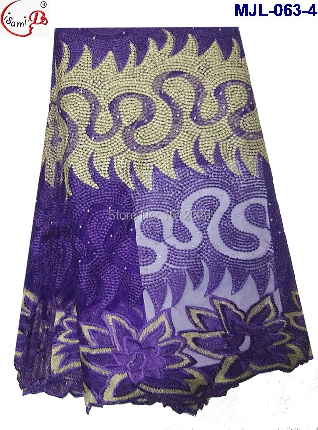 MJL-063 Beautiful flower royal blue yellow teal lace 5 yards Latest net embroidery french fabric african high quality | Дом и сад
