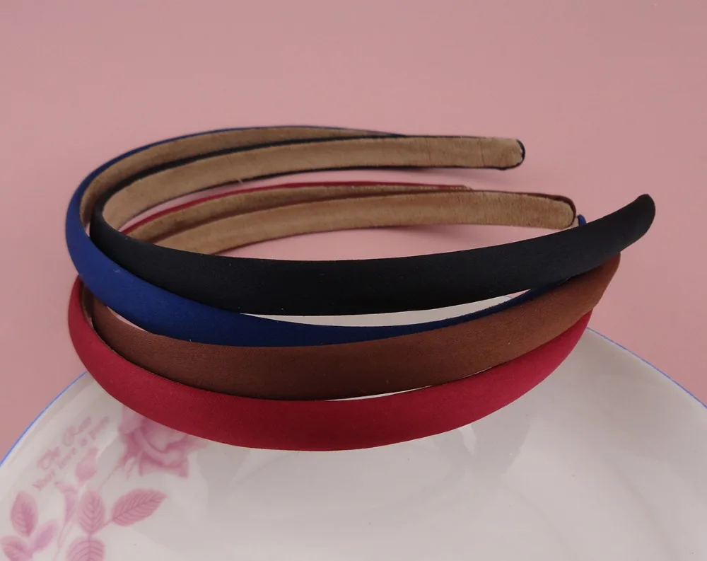 

10PCS 12mm Satin Fabric Covered Plain Plastic Headbands with velvet back,fabric wrapped hairband hair accessories