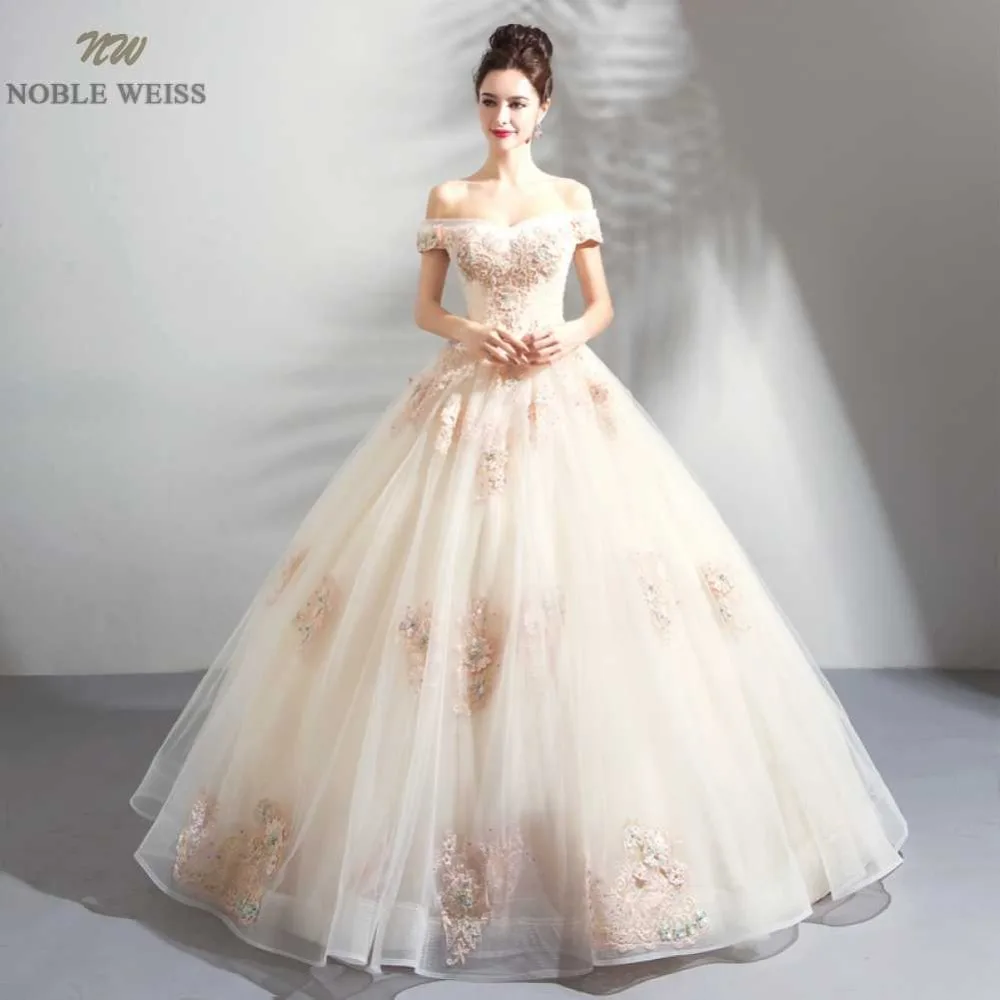 Благородный WEISS бальное платье Свадебные платья с бисерные аппликации открытыми