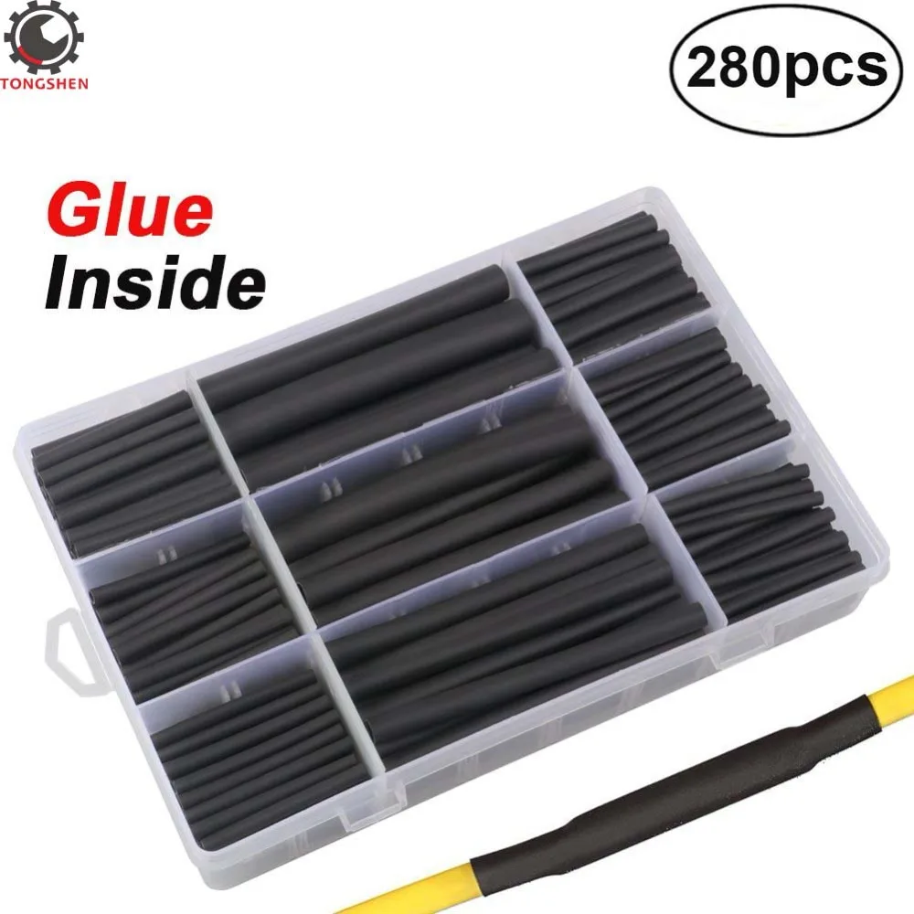 280 pcs 3:1 Ratio Dual Wall Adhesive Heat Shrink Tubing Tube kit Best Wire Car Electrical Cable Sleeve Tube Shrinkable Tube