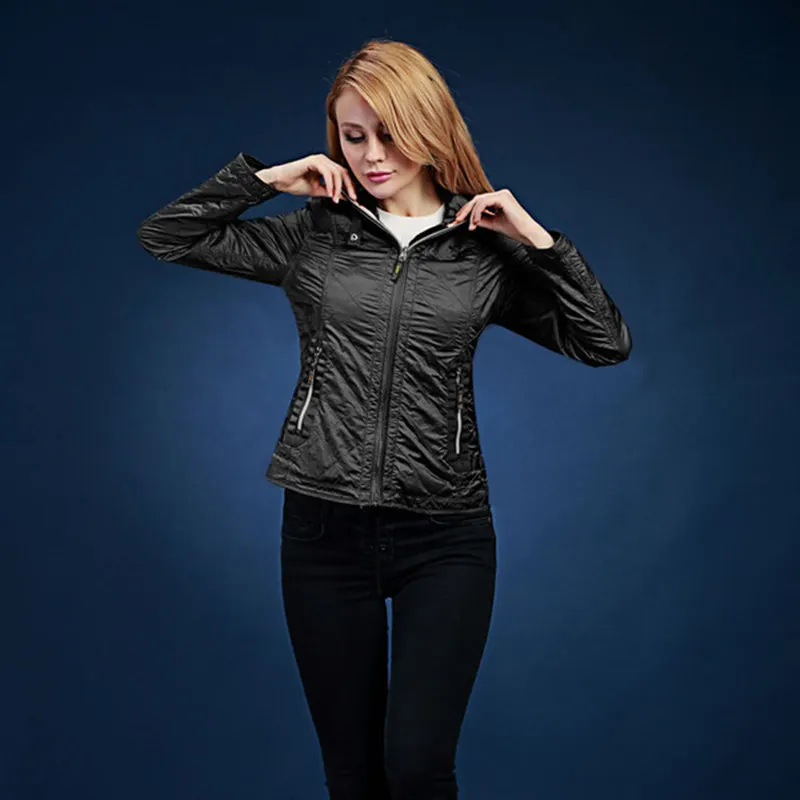 DHfinery Женская куртка с капюшоном весна осень короткий жакет черный темно синий