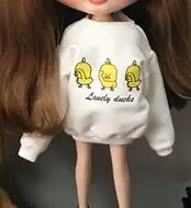 whtie2 Fashion Doll Blyth Clothing T Shirt Cartoon Long Sleeve Hoodie for 1/6 Dolls Accessories for blyth,azone,pullip dolls - Цвет: whtie2