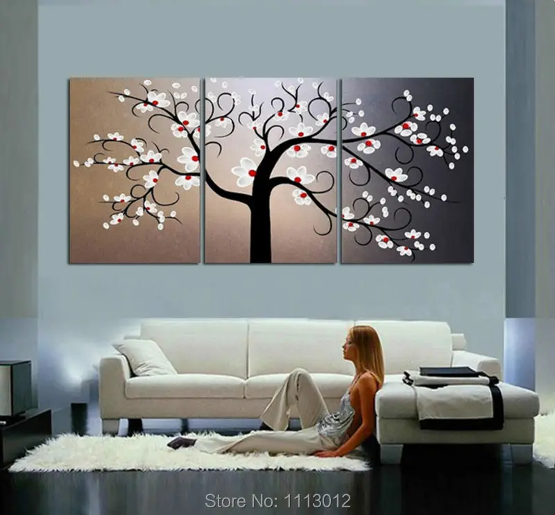 100% ручная работа 3 шт. набор абстрактная белая елка картина маслом на холсте