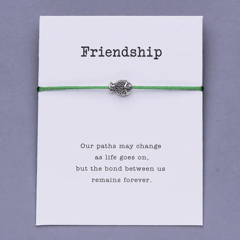 dark green with card Pipitree Мини Рыба Шарм счастливый браслет желаний женщин мужчин детей подарок красная струна Frienship браслеты ювелирные изделия регулируемый браслет - Окраска металла: dark green with card