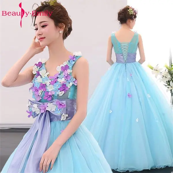 

Beauty Emily Flower Wedding Dresses 2019 Hot Sale Elegent Bridal Dresses Vestido De Noiva Fashion Light Blue Floor Length Dress