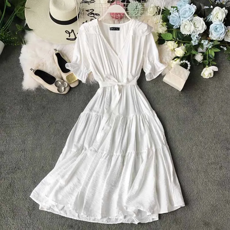 Новинка 2019 женское шикарное летнее платье с коротким рукавом и v образным вырезом