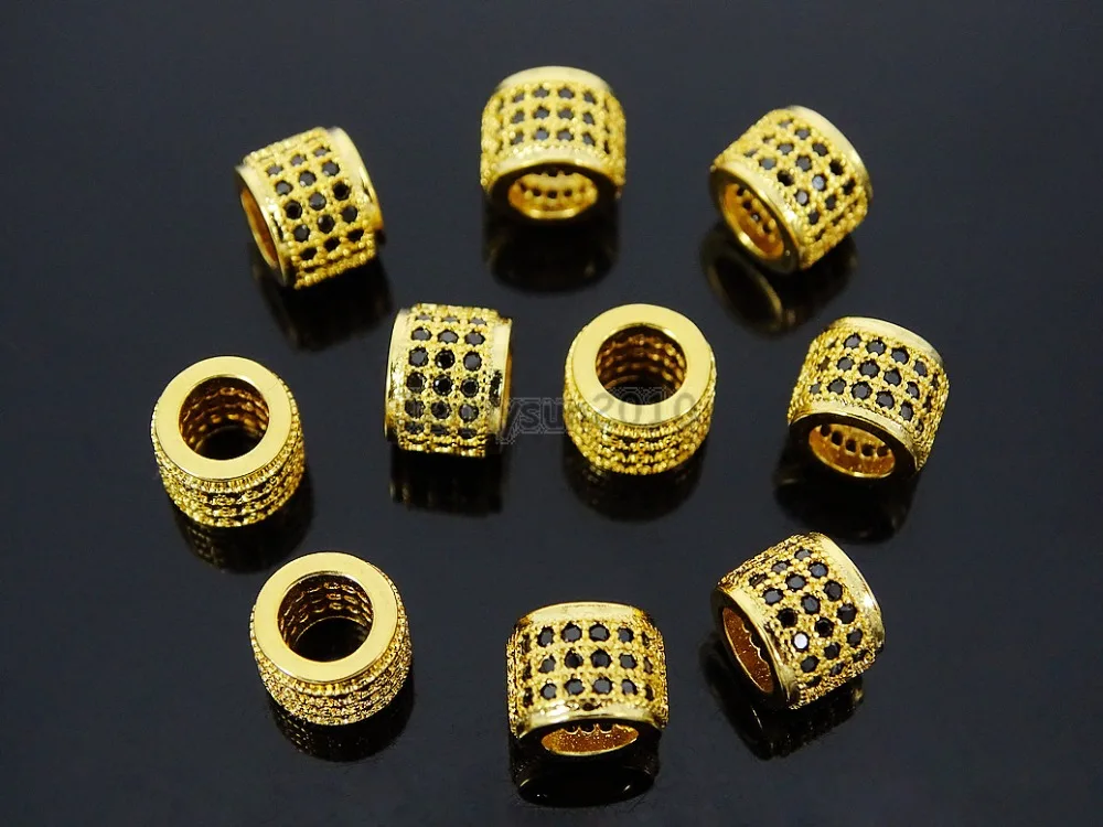 

Black Zircon Gems Stones Pave Rondelle 6x7mm Bracelet Connector Charm Beads Silver Gold Rose Gold Gunmetal 10Pcs/Pack