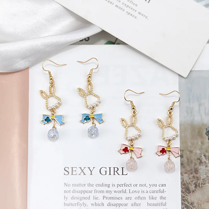 Japanese Bow Earrings Sweet Cute Cartoon Bunny Pearl Stud | Украшения и аксессуары