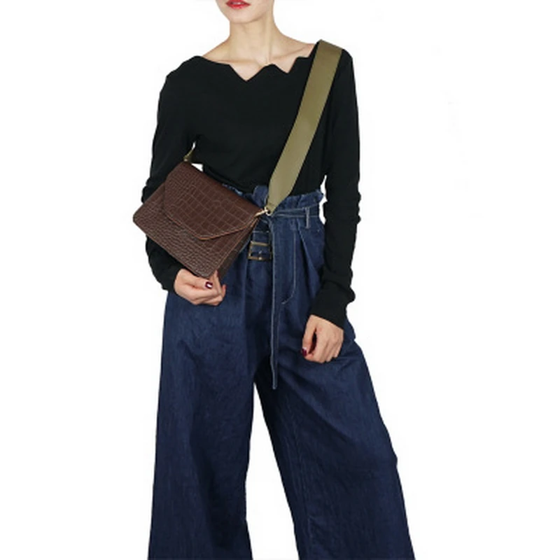 Сумка на плечо Mododiino с крокодиловым узором саквояж широком ремне для женщин