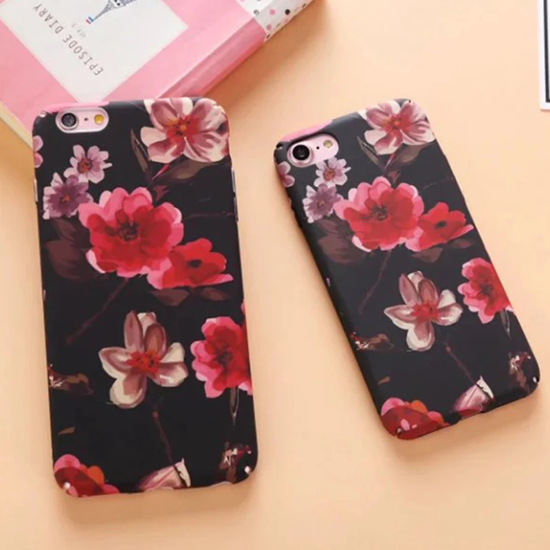 Мода Ретро Цветы Телефон Case Для iPhone 6 s Plus 7 плюс Матовый Роза Задняя Крышка Жесткий