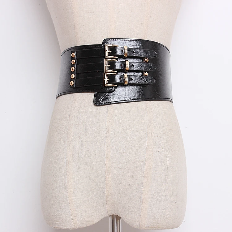 

Women's runway fashion elastic PU leather Cummerbunds female Dress Corsets Waistband Belts decoration wide belt R1359