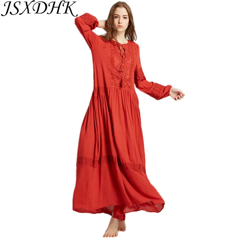 

JSXDHK праздничное бальное платье в стиле бохо, лето 2021, женское хлопковое платье с вышивкой, этническое Свободное длинное платье с вышивкой